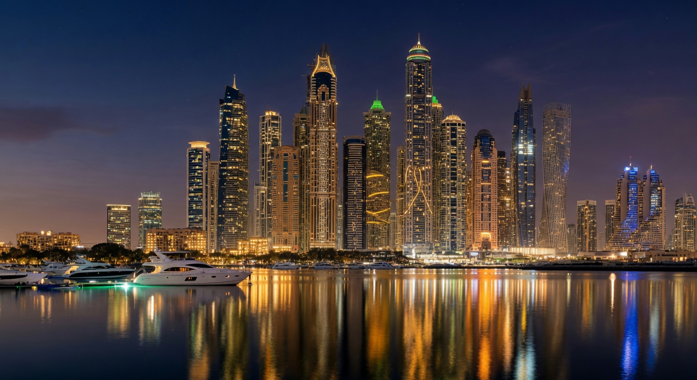 Dubai Marina skyline at night